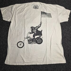Social Republic Men XXL White T Shirt Motorcycle Monkey USA Flag Graphic Tee